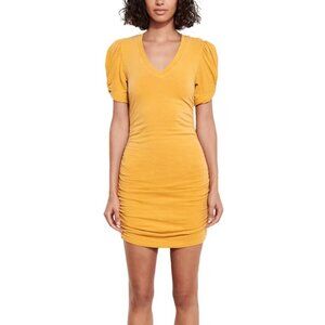 NWT Sundry by Antropologie Ruched Puff Sleeve Mini Dress in Mustard Color Sz S